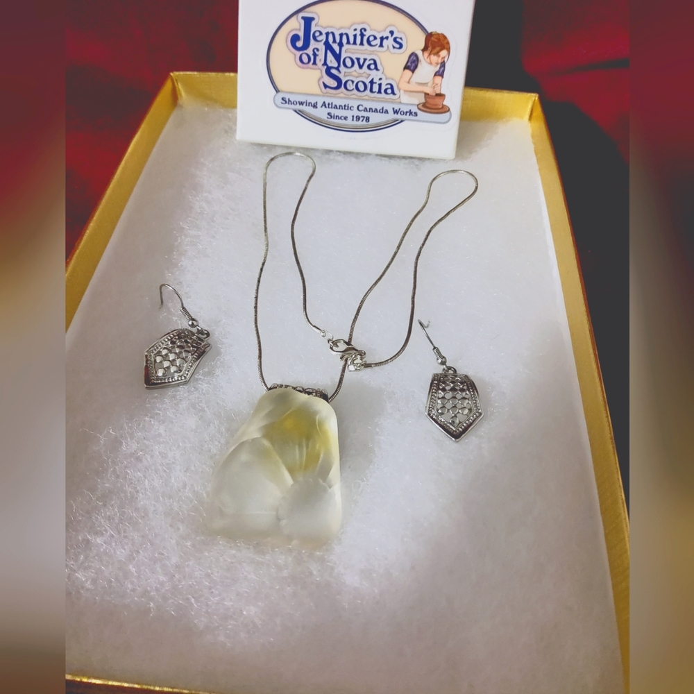 Sea Glass Pendant On A Sterling Silver Chain With Earrings